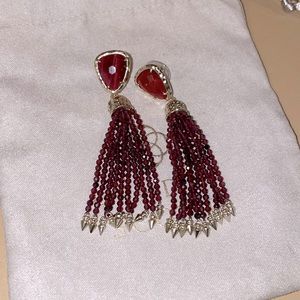Kendra Scott Blossom Tassel Earrings in Gold Bordeaux Tiger's Eye GOOD AS NEW